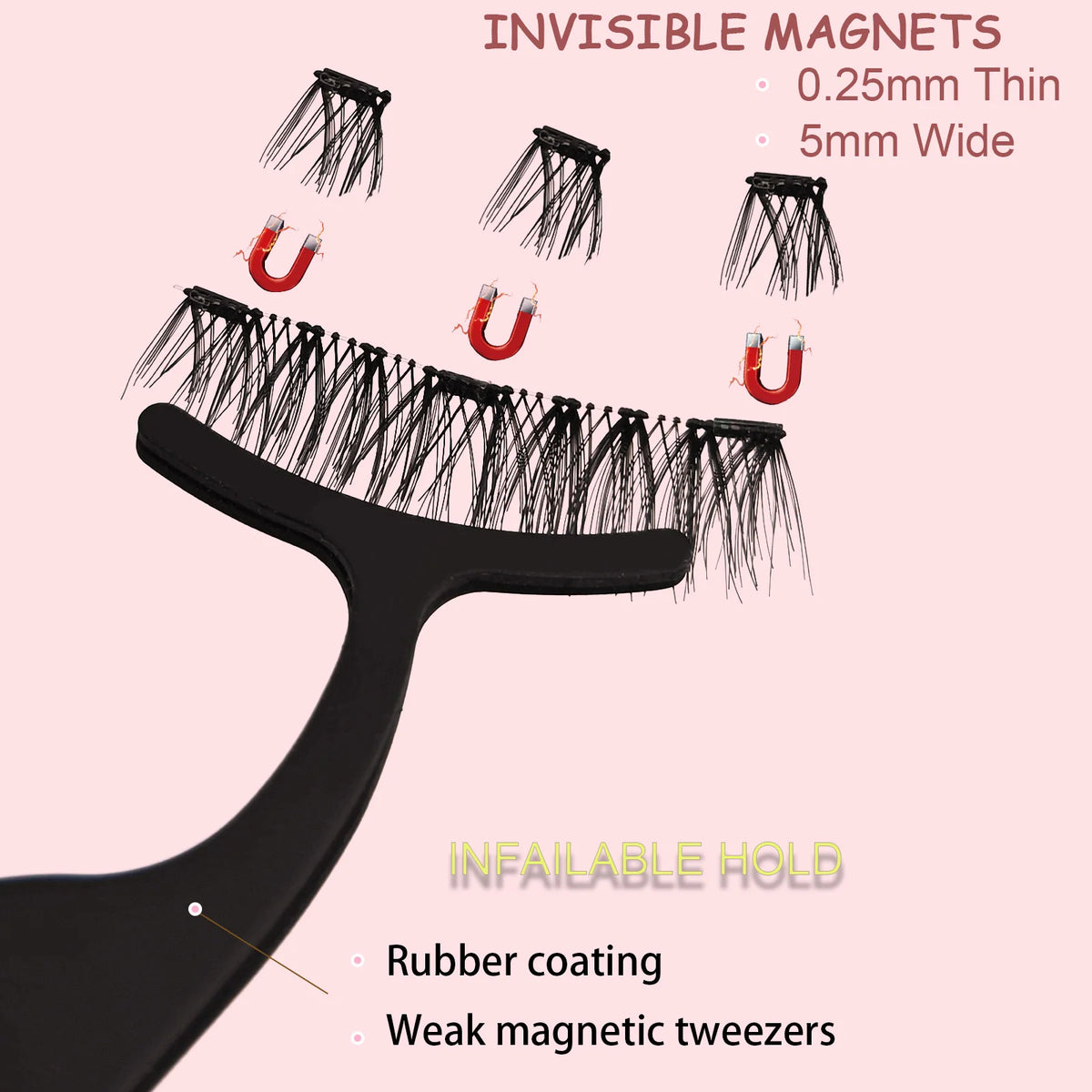 Magnetic Eyelashes Natural Look (No Eyeliner Needed) 3 Magnets Magnets Clusters Double Strips Clip On Easy Reusable (Very Natura