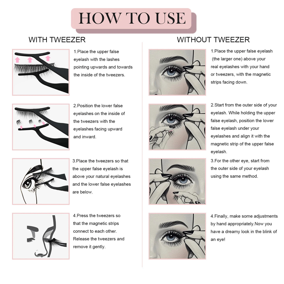 Magnetic Eyelashes Natural Look (No Eyeliner Needed) 3 Magnets Magnets Clusters Double Strips Clip On Easy Reusable (Very Natura